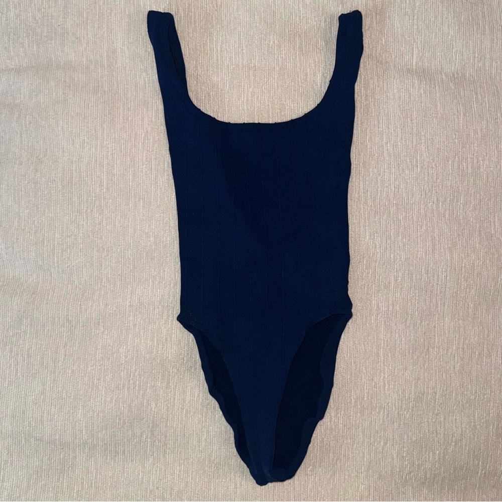 New Hunza G Nile Navy Blue Square Neck One Piece Stretchy One Size Monokini